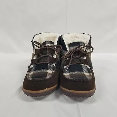 Minnetonka Brown Plaid Suede Torrey Moccasin Ankle Booties Women's Sz 8^ • $4.49