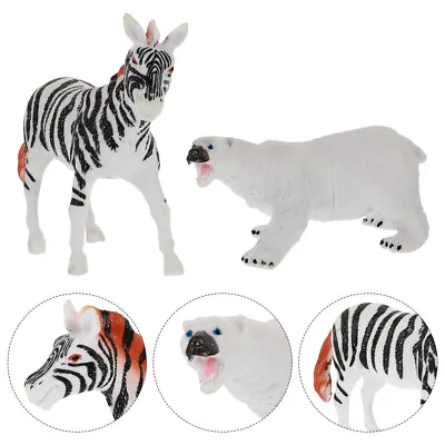  2 PCS Animal Ornaments Plastic Polar Bear And Zebra Figurine Statue For Decor • £14.29