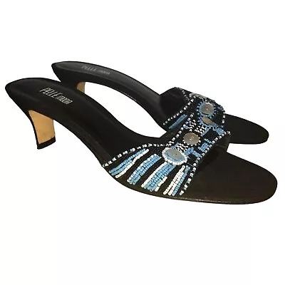 Pelle Moda Black/blue Beaded Strap Slide Mule Sandals Ladies Size 8 • $25