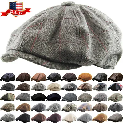 Men's Cabbie Newsboy And Ascot Plaid Ivy Button Hat Cap • $17.95