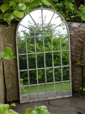 Arched Metal & Glass Garden Mirror - 60cm X 36cm • £28
