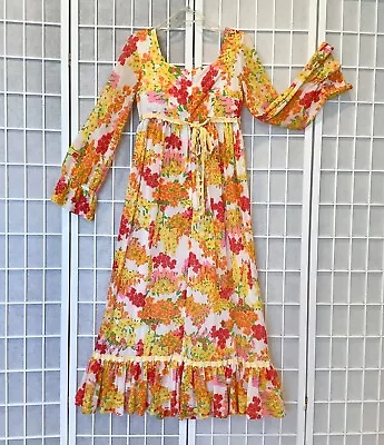 Vtg 1960s - 70s Lilly Pulitzer THE LILLY Floral Crochet Trim Maxi Dress Sz 12 • $325