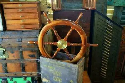 £41.70 • Buy Handmade Wooden Ship Wheel 24 Inch Wooden Pirate Wall Decor Nautical Brass Gift