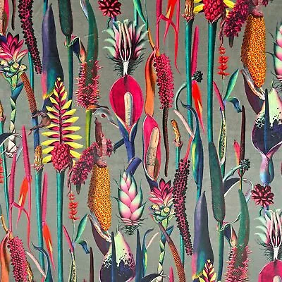 £16.95 • Buy Botanical Tropical Printed Velvet Fabric Curtains Cushions Furnishings - GREY
