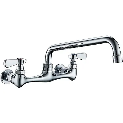 Commercial Kitchen Sink Faucet 8 In Center 2 Handle 12  Swivel Spout Wall Mount • $43.49