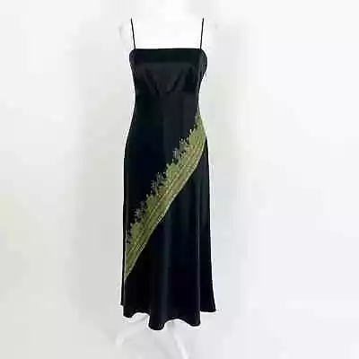 Vintage 90s Silk Printed Long Dress Black Size 8 • $28.50