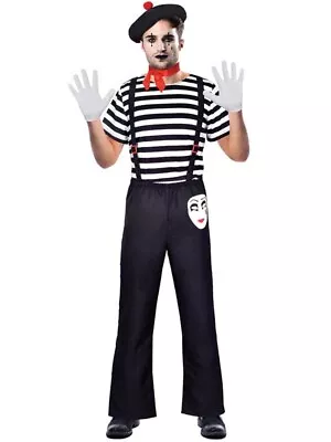 Adult Male Mr Mime Artist Costume Mens Fancy Dress French Circus Street Carnival • £14.99