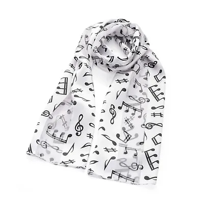 White And Black Music Note Satin Chiffon Fabric Fashion Scarf Shawl • £5.99