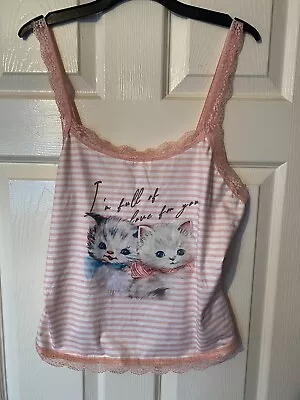 Cats Kittens Strappy Vest Top Kawaii 12 14 Stretch Super Soft • £0.99