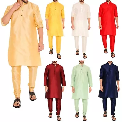 Ethnic Dupion Silk Stylish Kurta Pajama Set Wedding Party Wear Dress For Men's • £23.04