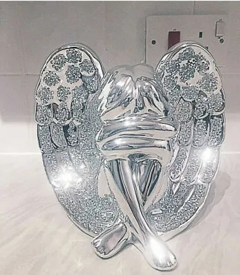 £19.99 • Buy Beautiful Angel With Wings Silver Sparkle Bling Ornament Crushed Diamond Gift
