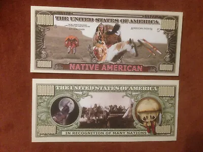 Two Native American One Million Dollars Doublesided Novelty Banknotes. • £1.95