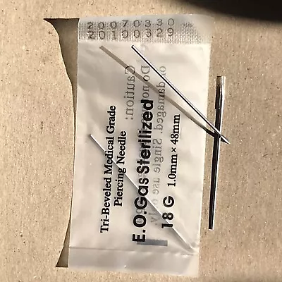 18g Gas Sterilized Tri-Beveled Medical Grade Piercing Needle 1mm X 48mm • $4.20