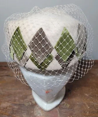 $4 • Buy 1950s Neuman - Endler Green Brown Wool Hat With Mesh Veil 