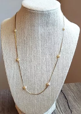 Vintage Yellow Gold Plated And Heart Shaped Pearl Necklace - 23  • $23