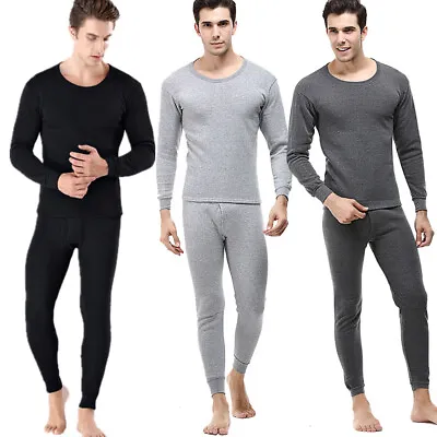 Men 100% Cotton Fleece Lined Thermal Long Johns Top & Bottom 2Pc Underwear Set • $13.99