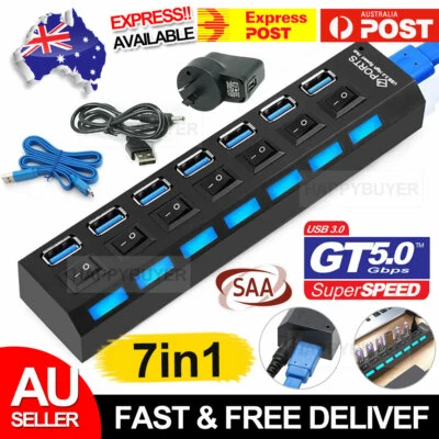 $18.95 • Buy 7 Port USB 3.0 HUB Powered +High Speed Splitter Extender PC AC Adapter Cable