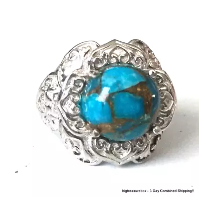 Vtg Ring SIGNED STS KARIS Turquoise Silver Tone SIZE 7 Jewelry Lot I • $1.99