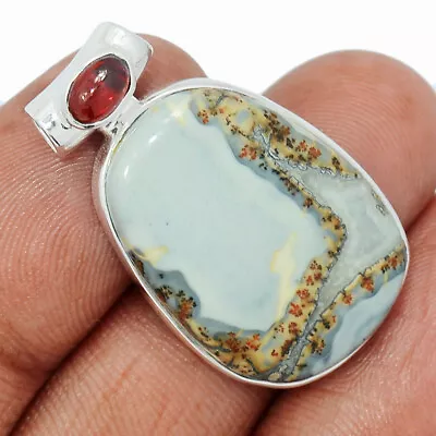 Natural Indonesian Maligano Jasper & Garnet 925 Silver Pendant Jewelry CP18028 • $0.99