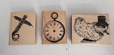 3 Vintage Steampunk Style Rubber Stamps  Wood Mounted. Never Inked. • $12.99