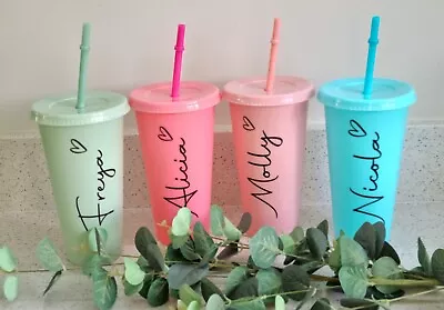 Personalised Cold Cups With Straw And Lid Size 24oz Large. Starbucks Style • £5.99