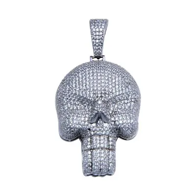 Sterling Silver Encrusted SKULL Hip Hop Pendant W/ Micro Pave CZ Stones • $69.99