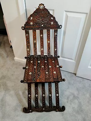 Antique Middle Eastern Moorish- Folding Chair With Intricate Foliat • $1250