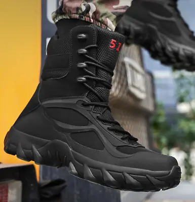 Mens Military Tactical Boots Water Resistant Hiking Walk Combat Army Shoes Size • £28.88