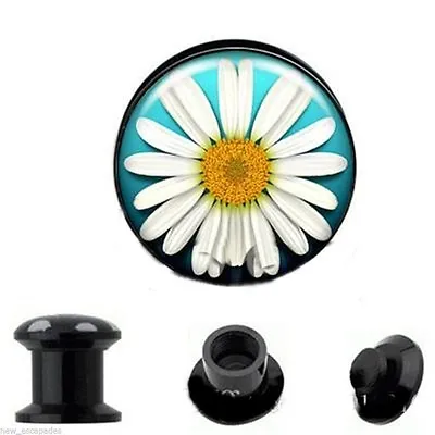 PAIR-Daisy Spring Flower Acrylic Screw On Stash Ear Plugs 10mm/00 Gauge Body Jew • $8.99