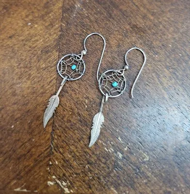 $12 • Buy Vintage Sterling Silver And Turquoise  Sun Catcher Earrings