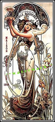 Champagne Theophile 1864 Vintage Poster Print Mucha Style Art Nouveau Lady • $21.58