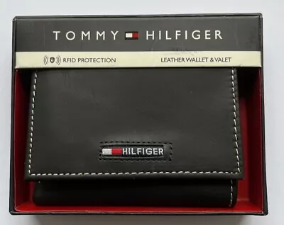 £19.99 • Buy Genuine Tommy Hilfiger Men's Black Rfid Leather Trifold  Wallet  Contrast Stitch