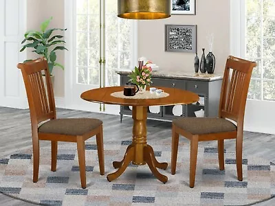 3pc Dinette Dublin Round Pedestal Drop-leaf Table + 2 Padded Chairs Saddle Brown • $399