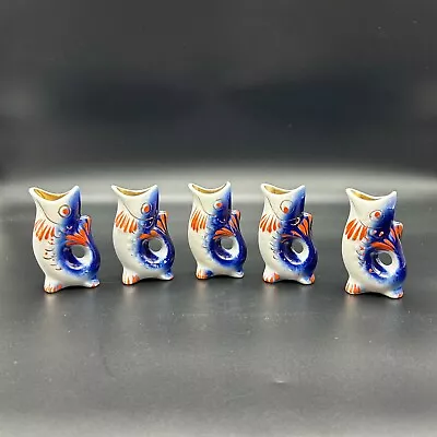 Vtg Soviet Russian Koi Fish Liquor Shot Cups 1950's Blue Red Gold Set Of 5 • $29.95