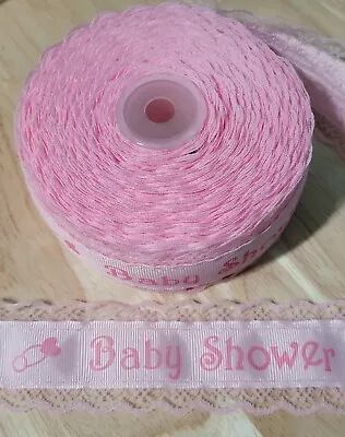 5 Yards 1 1/2  Pink Baby Shower Grosgrain Ribbon Hair Bow Supplies. • $5.49