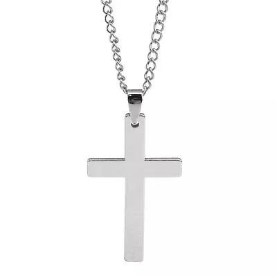 Cross Pendant Necklace Stainless Steel Plated Silver Men Women Cuban Chain • $3.99