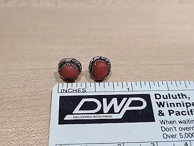 Native American Navajo Sterling Silver Red Coral Oval Earrings Zuni Stud VTG USA • $24.95
