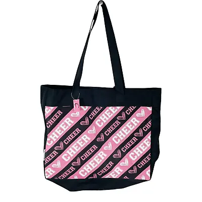 Chasse Large Cheer Tote Bag Pink Black Canvas Zip Top NEW • $12.62