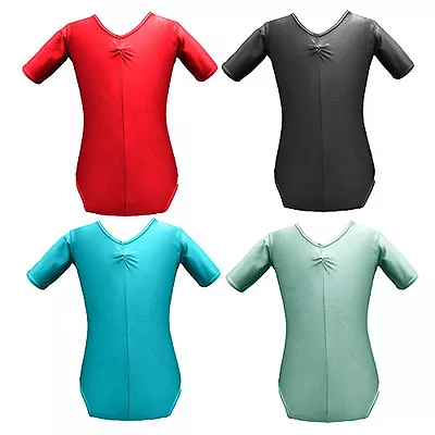£7 • Buy AGE 2-5 Girls BLACK GREEN Leotard Short Sleeve Nylon Gymnastics Ballet Tap Dance