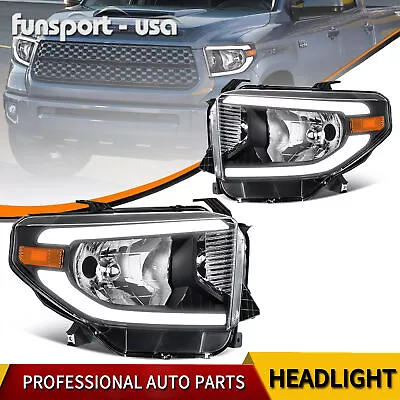 LED DRL Tube Headlights For 2014-2021 Toyota Tundra Black Housing Headlamps Set • $190.90