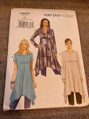 Vogue Pattern V9224 Ms EZ Pullover Tunic W/Shaped Hem~Collar/Sleeve Opt L-XL-XXL • $4.25