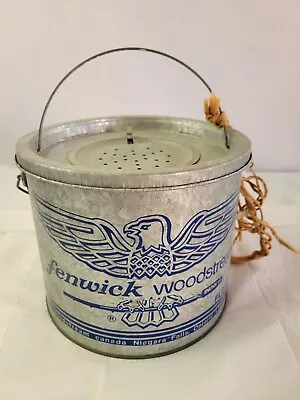 Vintage Fenwick Woodstream Fishing Galvanized Metal Minnow Bucket Floating Bait • $40