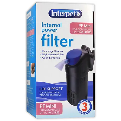 INTERPET PF MINI INTERNAL FILTER 220Lph 5W MEDIA ADJUSTABLE AQUARIUM FISH TANK • £13.45