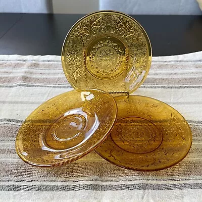 Vintage - Indiana Tiara Amber Glass Appetizer Plates - Set Of 3 - 5.75  Round • $21.95