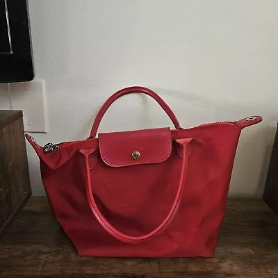 Longchamp Le Pliage Large Shopping Nylon Tote Shoulder Bag In Red 17x14x6 • $33