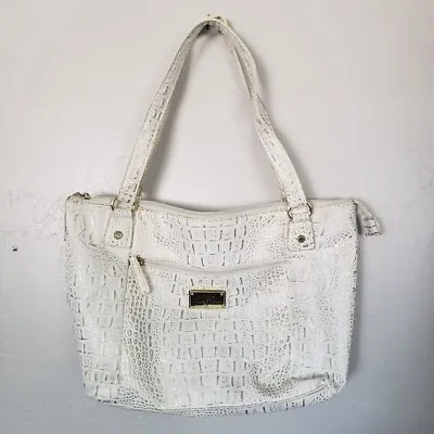 Marc Fisher White Gold Tote Bag Shoulder Purse Textured Reptile Animal Print • $33.99