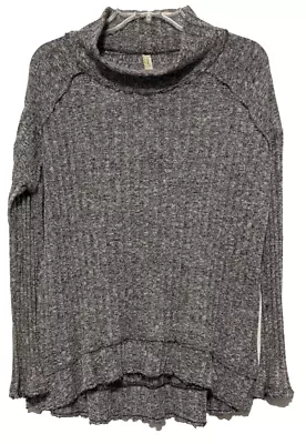 Free People Gray Ribbed Top Medium Mock Neck Raw Edge Closet Staple Transitional • $22