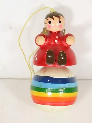 Vintage Christmas Wooden Ornament Hand Painted Angel On Ball Rainbow 2.5  C5664 • $9.94