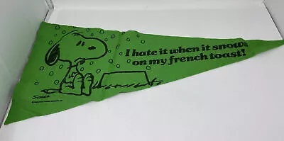 Vtg Snoopy Peanuts Green Felt Pennant I Hate It When It Snows On My French Toast • $39.99