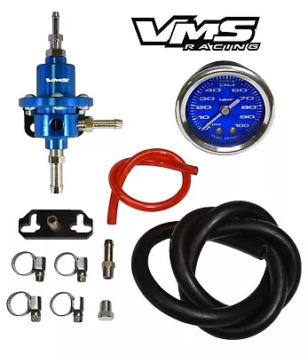 Mazda Race Adjustable Fuel Pressure Regulator 1 To 1 Ratio Riser & Gauge Kit Bl • $84.88